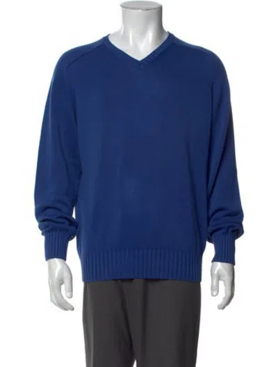 Pre-owned Gran Sasso V-neck Long Sleeve Pullover In Blue