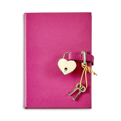 Graphic Image Heart Lock Leather Diary In Pink