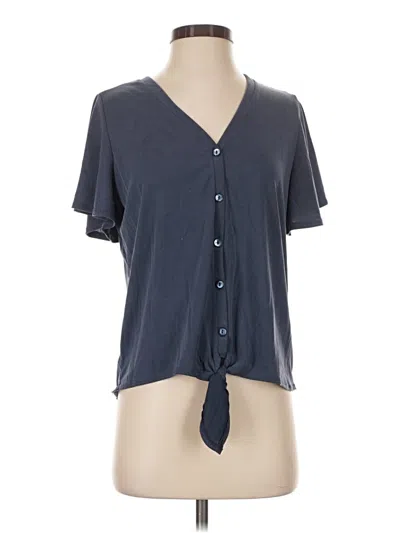 Pre-owned Green Envelope Short Sleeve Top Gray Keyhole Neckline Tops