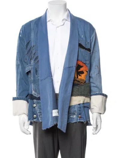 Pre-owned Greg Lauren Graphic Print Jacket In Blue