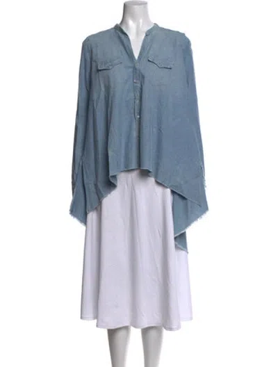 Pre-owned Greg Lauren V-neck Long Sleeve Button-up Top In Blue