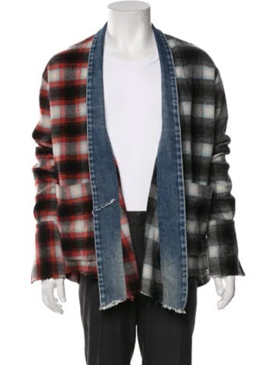 Pre-owned Greg Lauren Wool Plaid Print Jacket In Blue