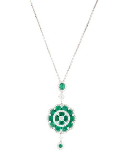 Pre-owned Gregg Ruth 18k 2.51ctw Emerald & Diamond Pendant Necklace, 18" In Multicolor