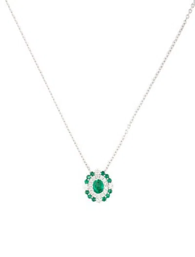 Pre-owned Gregg Ruth 18k Emerald & Diamond Pendant Necklace, 16" In Multicolor