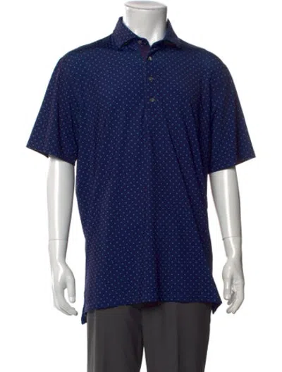 Pre-owned Greyson Polka Dot Print Collar Polo Shirt In Blue