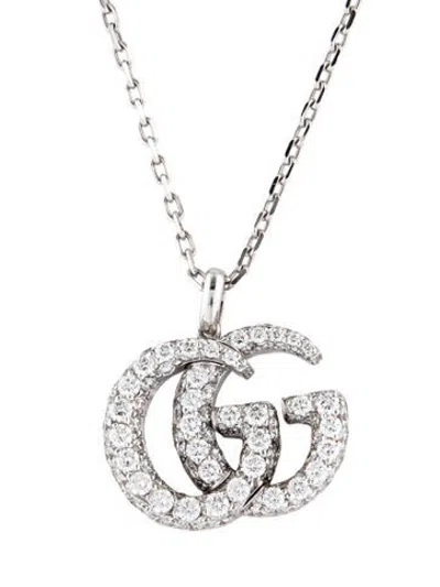 Pre-owned Gucci 18k Diamond Gg Pendant Necklace, 25.75" In Multicolor