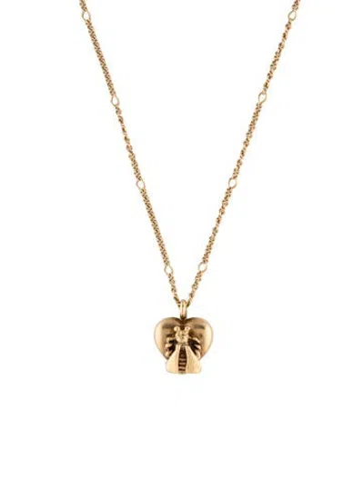 Pre-owned Gucci 18k Le Marche Des Merveilles Bee Heart Pendant Necklace, 19.5" In Multicolor