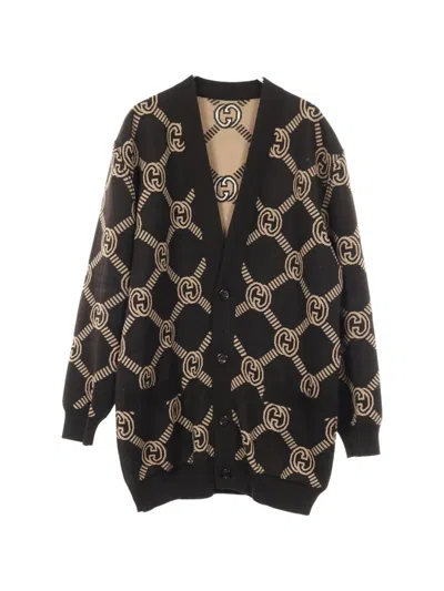 Pre-owned Gucci 2000 Interlocking G Reversible Cardigan In Black