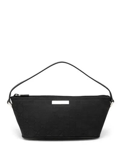 Pre-owned Gucci 2000-2015 Gg Canvas Boat Shoulder Bag In Black