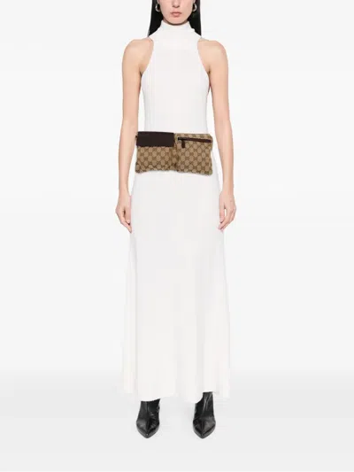 Pre-owned Gucci 2000-2015 Gg Canvas Double Pocket Belt Bag In Neutrals