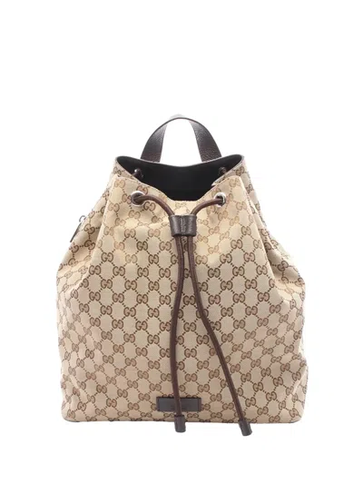 Pre-owned Gucci 2000-2015 Gg Canvas Drawstring Backpack In Neutral