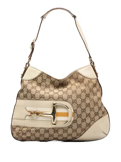 Pre-owned Gucci 2000-2015 Gg Canvas Hasler Web Shoulder Bag In Neutrals