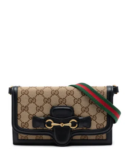 Pre-owned Gucci 2000-2015 Gg Canvas Lady Web Wallet On Strap Crossbody Bag In Neutral