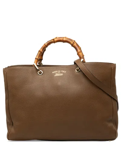 Pre-owned Gucci 2000-2015 Large Calfskin Bamboo Shopper Satchel In Brown
