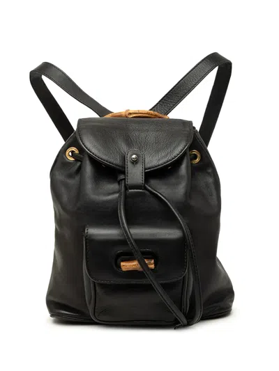 Pre-owned Gucci 2000-2015 Mini Calfskin Bamboo Drawstring Backpack In Black