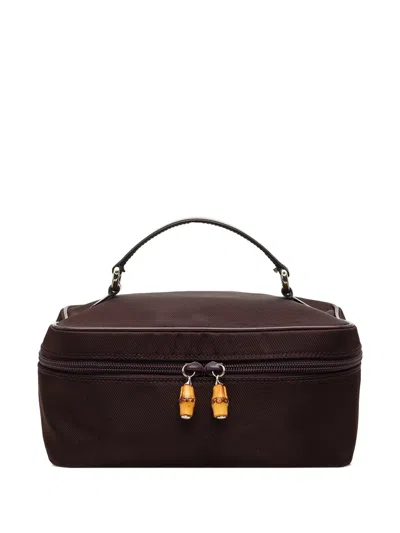 Pre-owned Gucci 2000-2015 Nylon Bamboo Vanity Bag In Brown