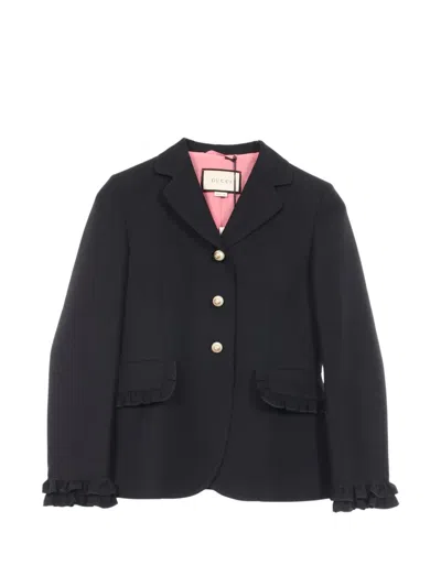 Pre-owned Gucci 2010s Faux-pearl Frill Jacket In Black