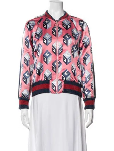 Pre-owned Gucci 2016 Silk Bomber Jacket In Pink