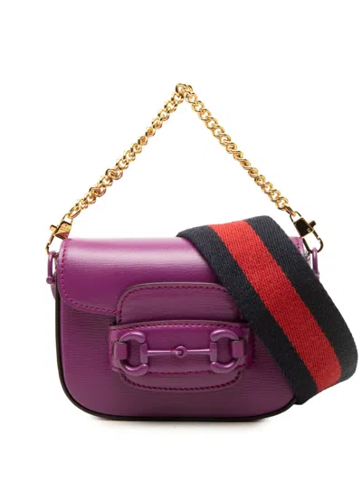 Pre-owned Gucci 2016-2026 Mini Calfskin Horsebit 1955 Web Satchel In Purple