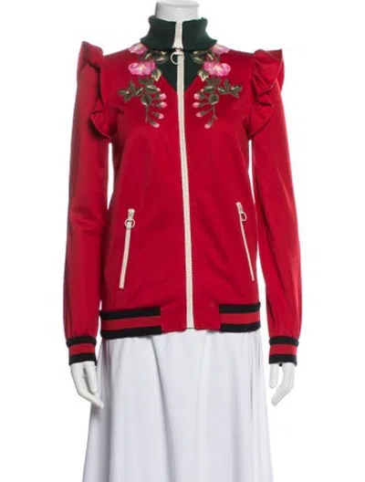 Pre-owned Gucci 2017 Floral Print Bomber Jacket Bomber Jacket In Red