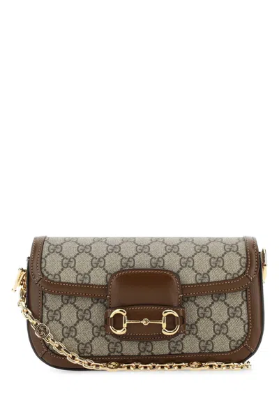 Gucci 22 X 13 X 6 Cm Leather And Gg Fabric Crossbody Handbag In Brown