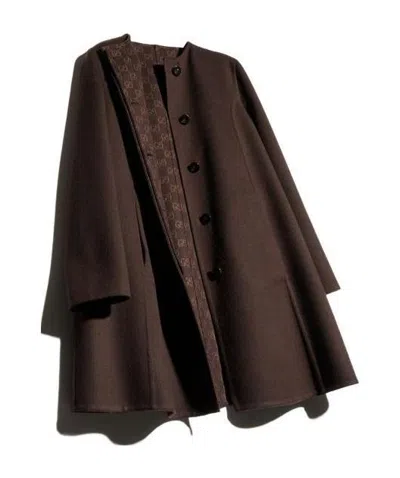 Gucci A-line Coat With Gg Interior In Brown