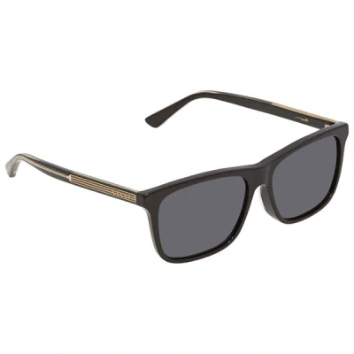 Gucci Asian Fit Grey Rectangular Mens Sunglasses Gg0381sa 001 56 In Black,grey