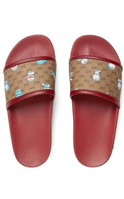 Pre-owned Gucci Authentic  X Doraemon Men's Gg Logo Supreme Slides Size: G10 - 10.5 Us In Multicolor