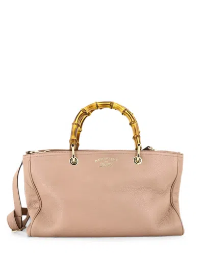 Pre-owned Gucci Bamboo Shopper Leather Medium Tote Bag In Pink