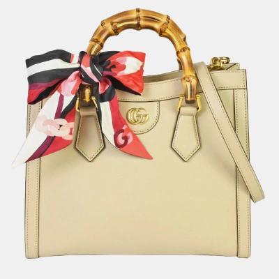 Pre-owned Gucci Beige Leather Small Bamboo Diana Tote Bag With Shoulder Strap