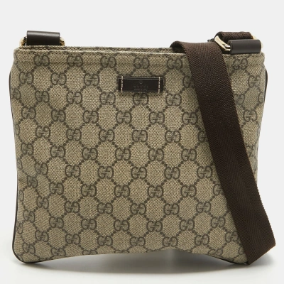 Pre-owned Gucci Beige/brown Gg Supreme Canvas Slim Messenger Bag