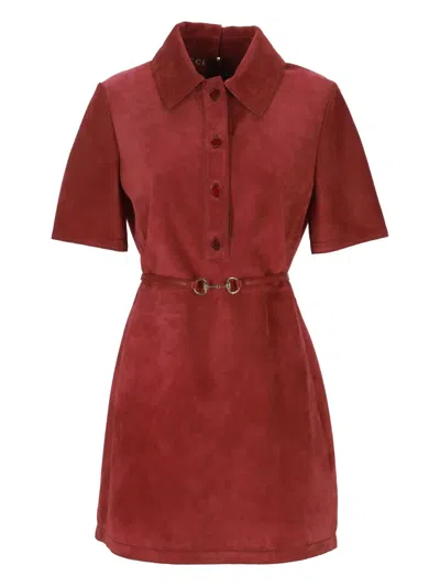 Gucci Belted Mini Dress In Red