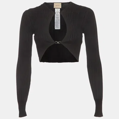 Pre-owned Gucci Black Rib Knit Cropped Cardigan Top S