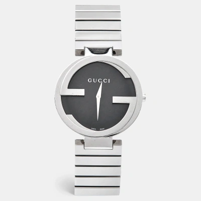 Pre-owned Gucci Black Stainless Steel Interlocking G Ya133307 Women's Wristwatch 37 Mm In Silver