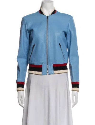 Pre-owned Gucci "blind For Love" Lamb Leather Bomber Jacket In Blue