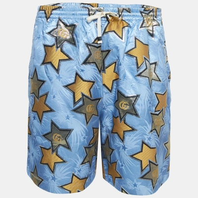 Pre-owned Gucci Blue Star Gg Jacquard Bermuda Shorts S