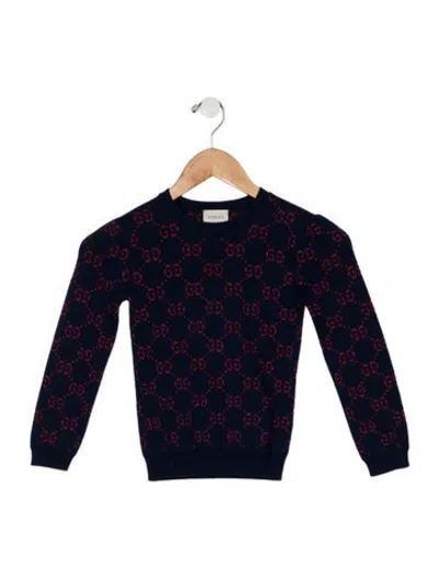 Pre-owned Gucci Kids' Boys' Gg Logo Crew Neck Sweater In Blue/red