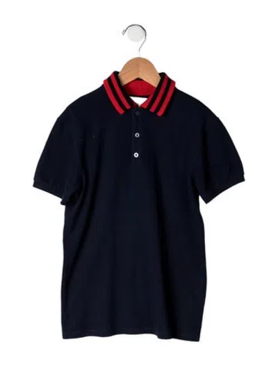 Pre-owned Gucci Kids' Boys' Short-sleeve Web-trimmed Polo In Blue