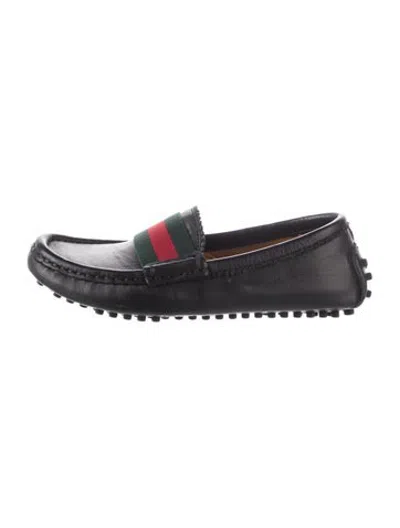 Pre-owned Gucci Kids' Boys' Web Accent Leather Loafers In Black
