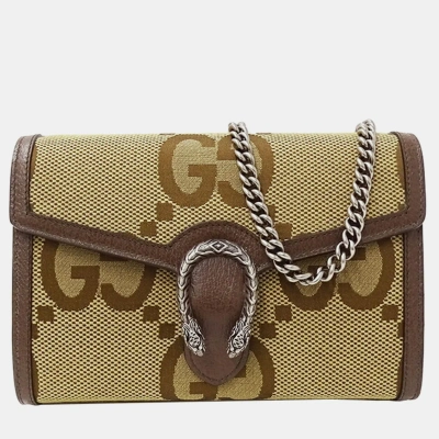Pre-owned Gucci Brown Canvas Jumbo Gg Small Dionysus Shoulder Bag