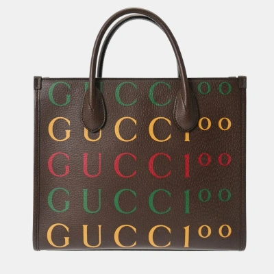 Pre-owned Gucci Brown Leather 100th Anniversary Tote
