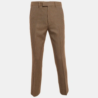 Pre-owned Gucci Brown Shepherd Check Wool Tapered Trousers L
