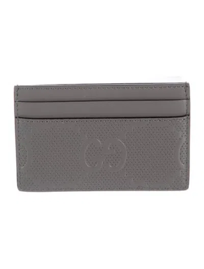 Pre-owned Gucci Card Holder Gg Embossed Card Holder In Grey