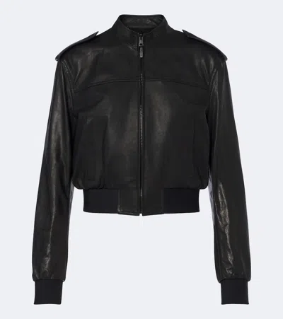 Gucci Cropped Leather Bomber Jacket In Black