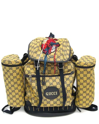 Pre-owned Gucci Dark Navy & Yellow Gg Canvas & Leather Heart Patch Backpack (authentic Pre-loved)