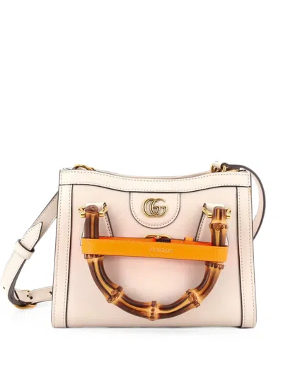 Pre-owned Gucci Diana Nm Bamboo Handle Tote Leather Mini Crossbody Bag In 白色