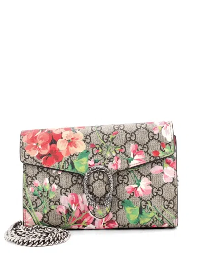 Pre-owned Gucci Dionysus Chain Wallet Blooms Print Gg Coated Canvas Small Crossbody Bag In Pink
