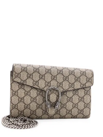 Pre-owned Gucci Dionysus Chain Wallet Gg Coated Canvas Small Crossbody Bag In Brown