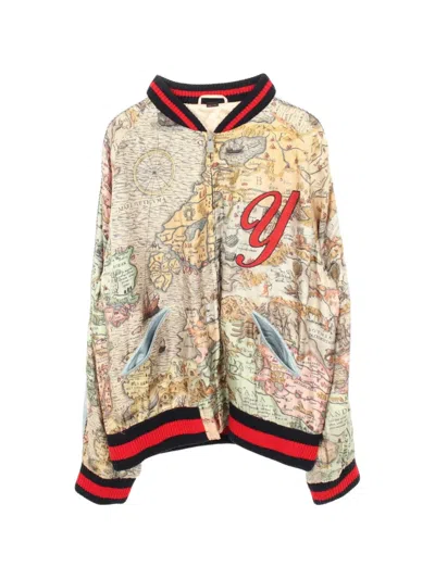 Pre-owned Gucci Diy Map-print Bomber Jacket In Neutrals