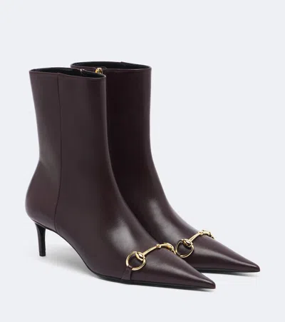 Gucci Donna Horsebit Leather Ankle Boots In Brown
